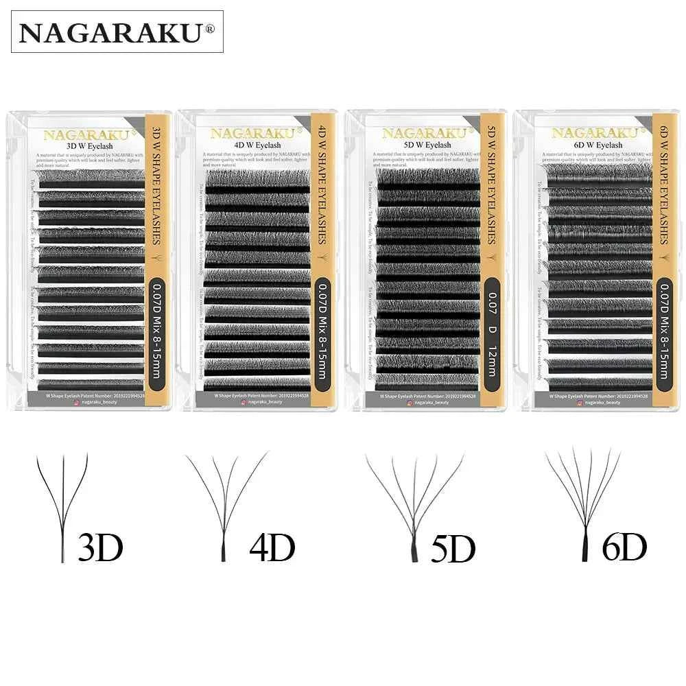 NAGARAKU 3D 4D 5D 6D W Shape Premade Fans Automatic Flowering Eyelash Extensions Natural Soft Light Full Dense - 