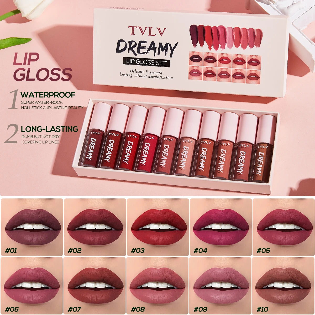 10 Pieces/Set Lip Gloss Velvet Lipstick: Waterproof and Long-Lasting Lip Gloss Women's Moisturizing Lipstick Set Christmas...