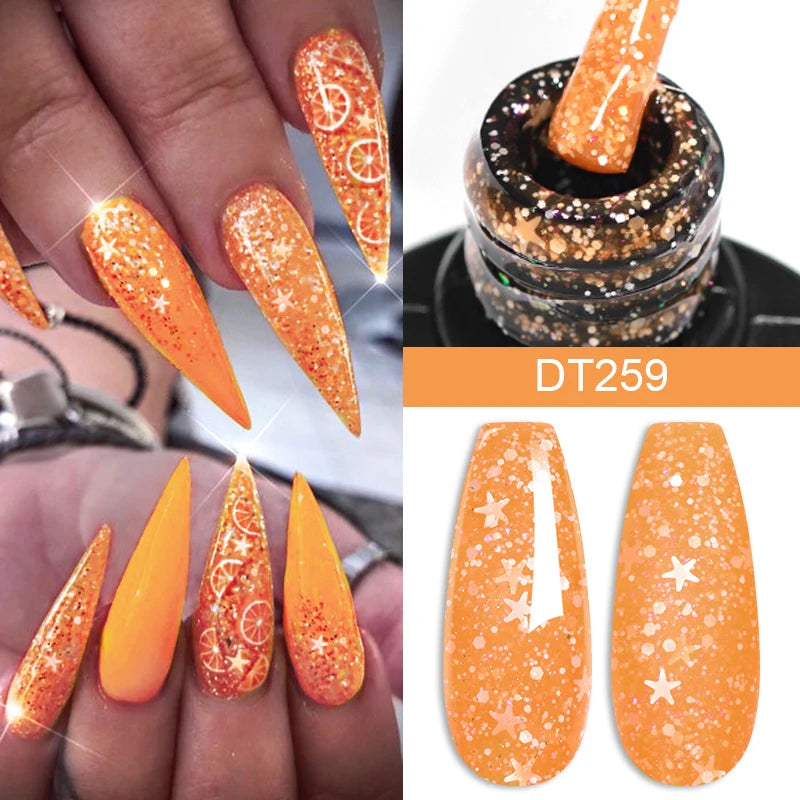 MEET ACROSS 7ml Dark Color Glitter Top Coat Gel For Nails Brocade Powder 2 In 1 Chameleon Nail Art Gel Varnish Manicure Q5...