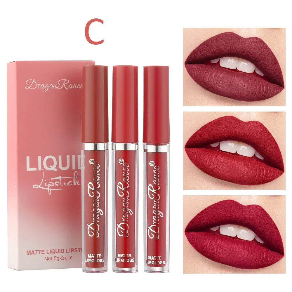 3 PCS Liquid Lipsticks Set Long Lasting Make Up For Women Korean Beauty Cosmetics Matte Lipsticks Waterproof Long lasting C