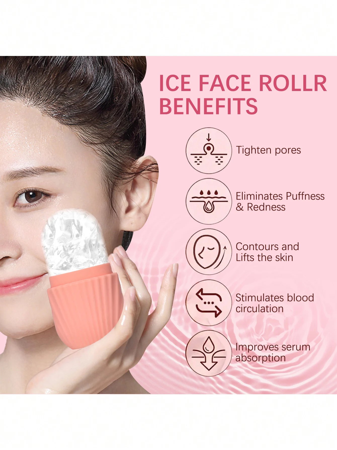 Silicone Ice Roller Massager for Face, Eyes - Natural Skin Care, Cooling and Eliminating Eye Bags, Reusable and Soothing - 