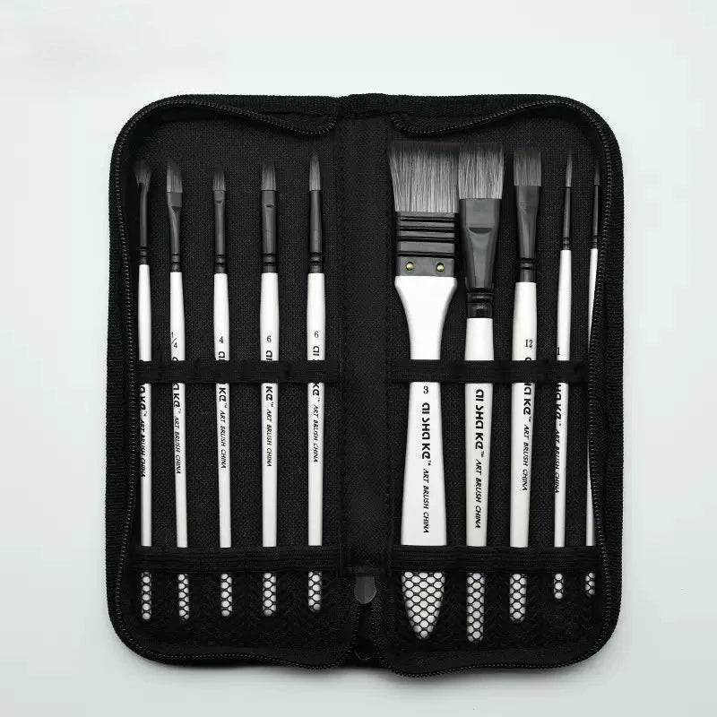 10 Pcs Watercolor Painting Brush Set Mop Organic Blue Squirrel Horse Hair Paintbrush Multi-Function Acrylic Art Supplies W...