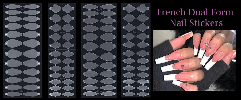 NEW Stiletto Coffin Clear Dual Forms False Tips Quick Building Gel Mold Nail System Full Cover Nail Extension Forms Top