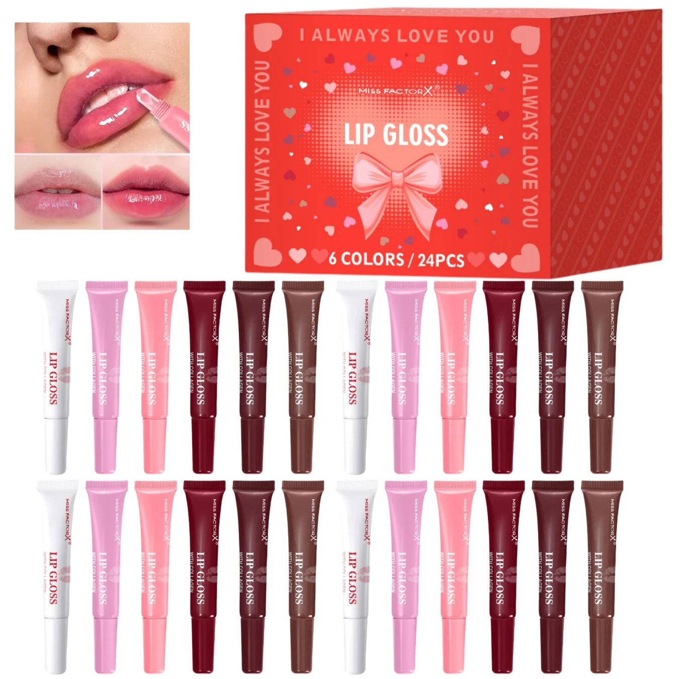 Premium gift set 24PCS/box Lip gloss set Long-lasting moisturizing Lip color modification Perfect gift for women Valentine...