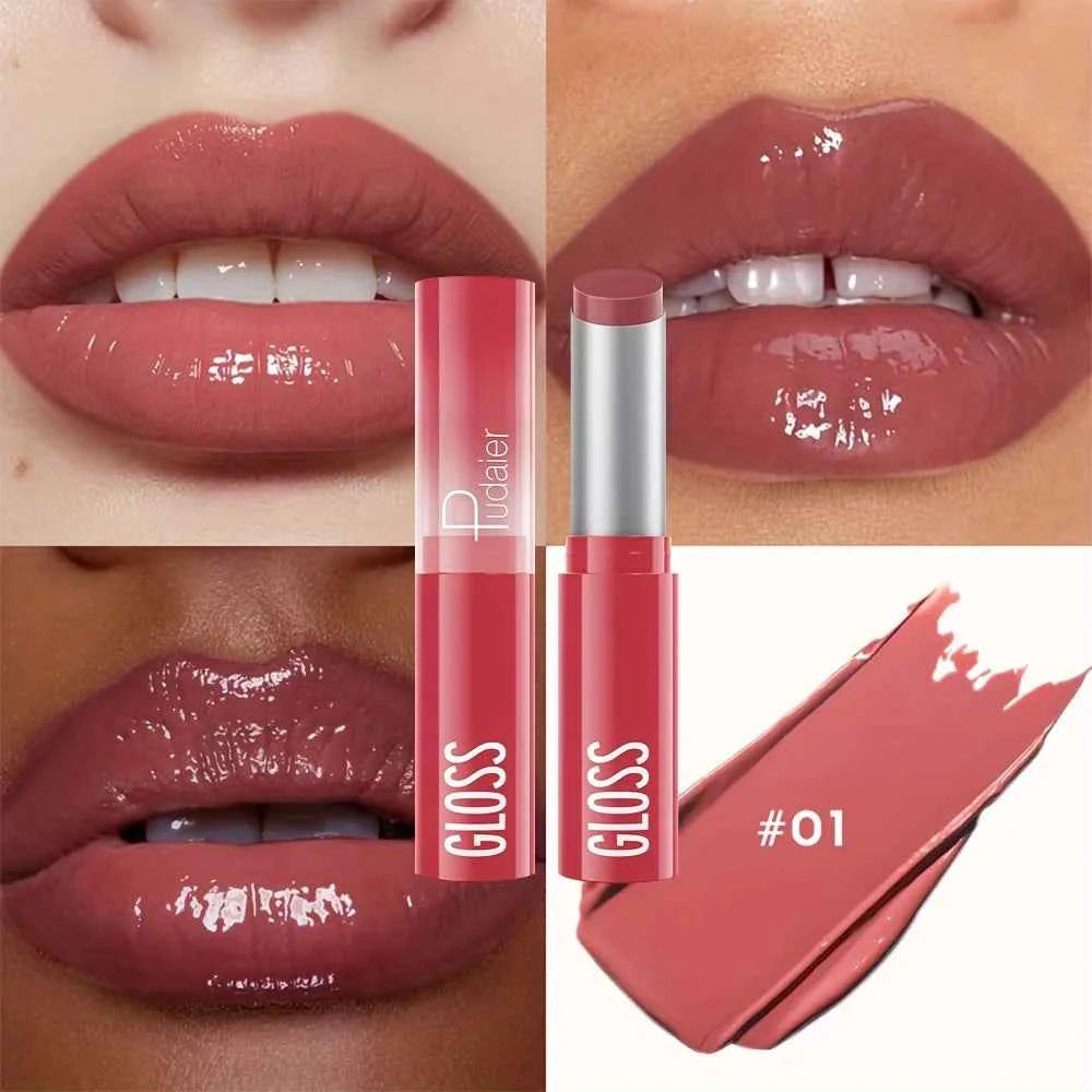 Waterproof Lipstick with Glass Mirror and Plumping Effect Non-Stick Nude Shades,Matte Lip Gloss For Plumper Looking Lips 0...