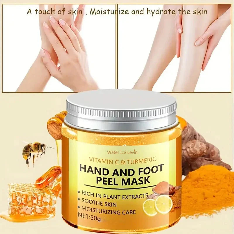Vitamin c and turmeric hand wax mask for hands and feet, smoothing skin, gently cleansing hand mask, illuminating hand skin Aurora Glow Avenue