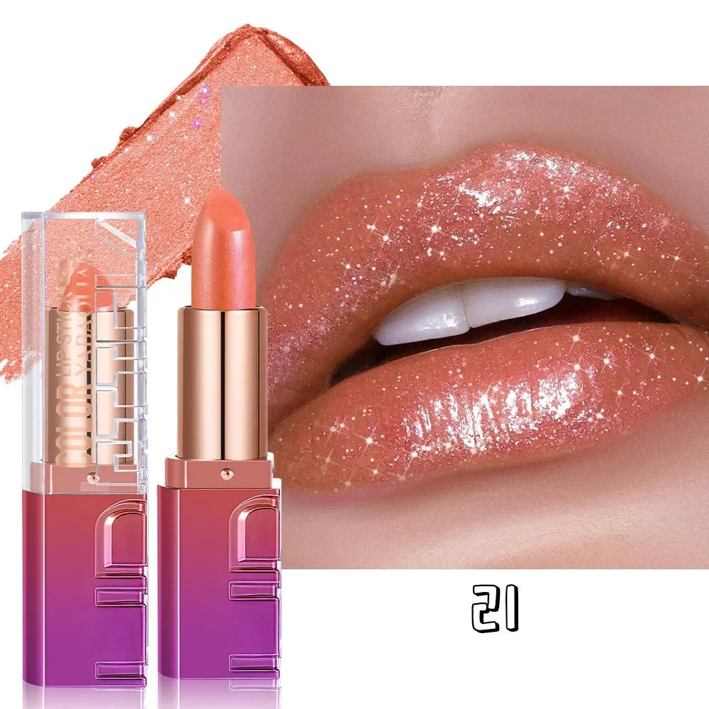 Shimmery Pearl Glossy Lipstick Gold Sparkles Ultra Pigmented Metallic Lip Tint Diamond Glam Luxury Bold Glitter Lip Makeup...