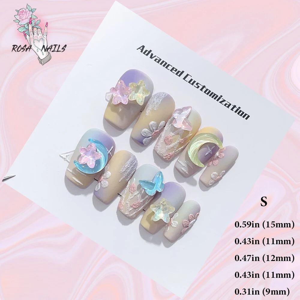 Silver Star Fake Nail Pressons Short Square Clear Rhinestones Punk Tip Saturn Stars False Tips Presson Y2k Black Press on ...