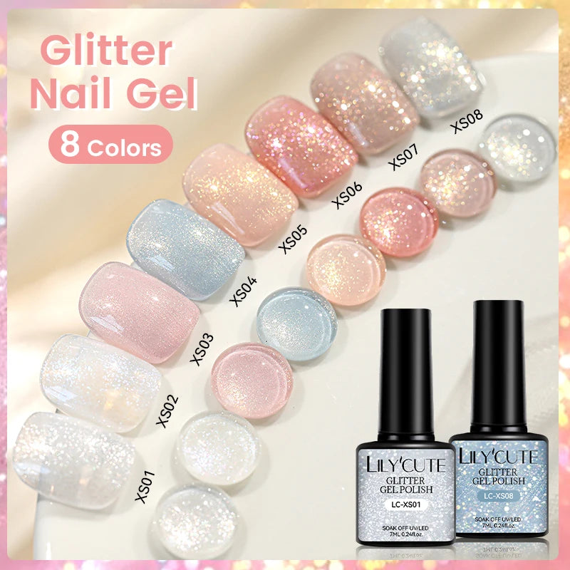 LILYCUTE 7ml Shiny Glitter Nail Gel Polish Pearl Shell Sparkling White UV LED Varnishes Soak Off Gel Manicure Decoration - 