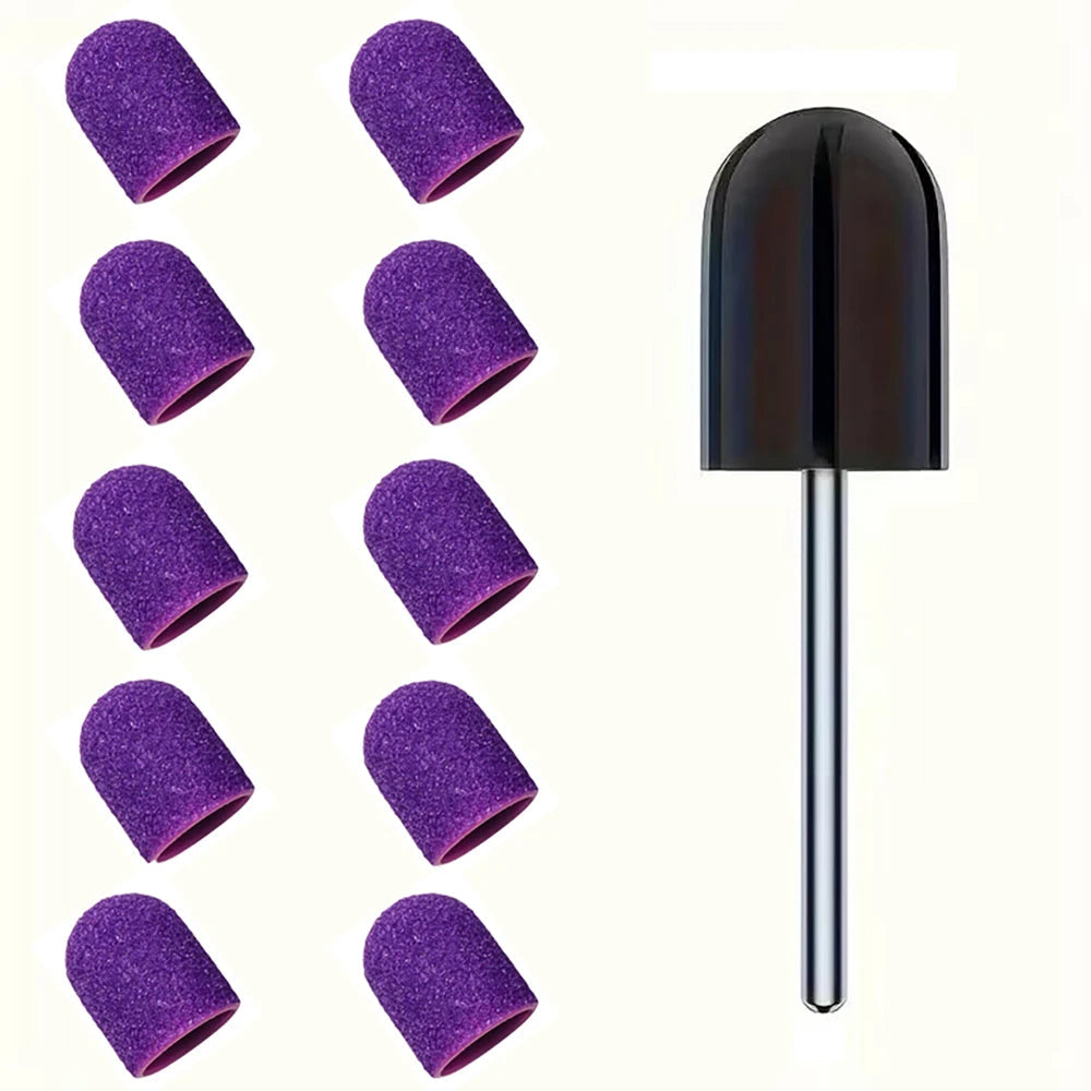 10 Pcs Purple Nail Sanding Caps with Bit Nail Drill Bits For Foot File Callus Remover, Manicure Pedicure Nail Polisher #80 #120 by Aurora Glow Avenue
