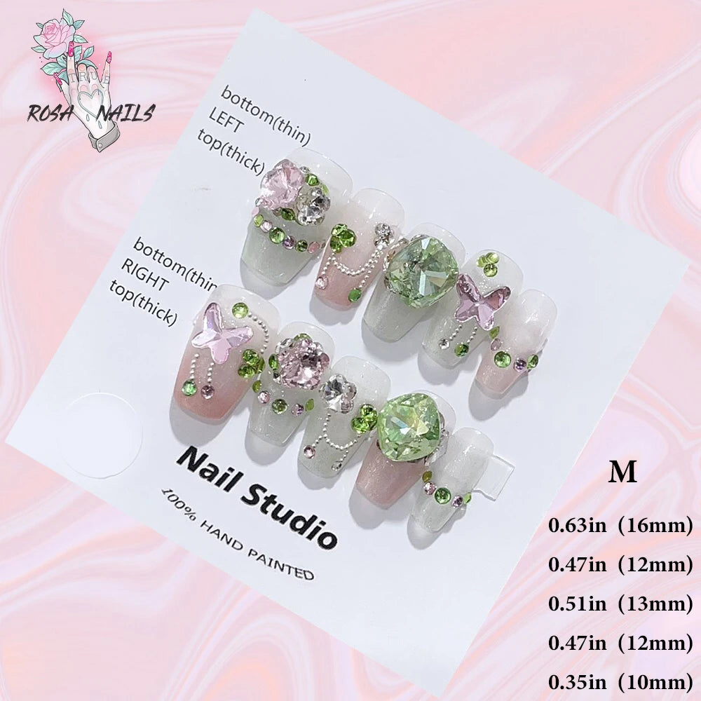 Silver Star Fake Nail Pressons Short Square Clear Rhinestones Punk Tip Saturn Stars False Tips Presson Y2k Black Press on Nails M (No.24390)