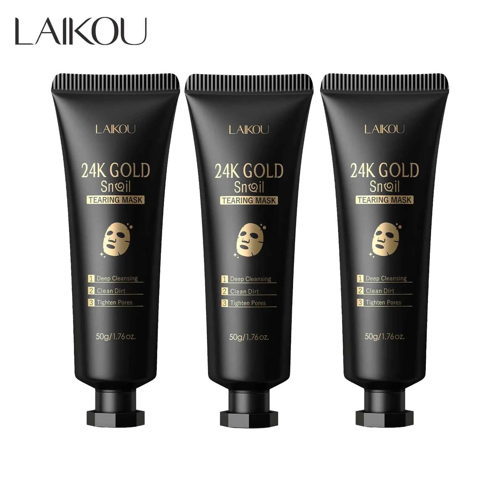 1/2/3pcs LAIKOU 24K Gold Snail Collagen Peel Off Tearing Face Mask Deep Cleansing Remove Blackhead Face Care Tear Off Mask 3pcs