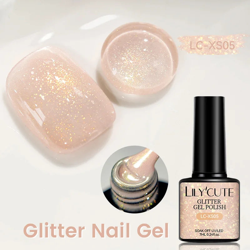 LILYCUTE 7ml Shiny Glitter Nail Gel Polish Pearl Shell Sparkling White UV LED Varnishes Soak Off Gel Manicure Decoration 6...