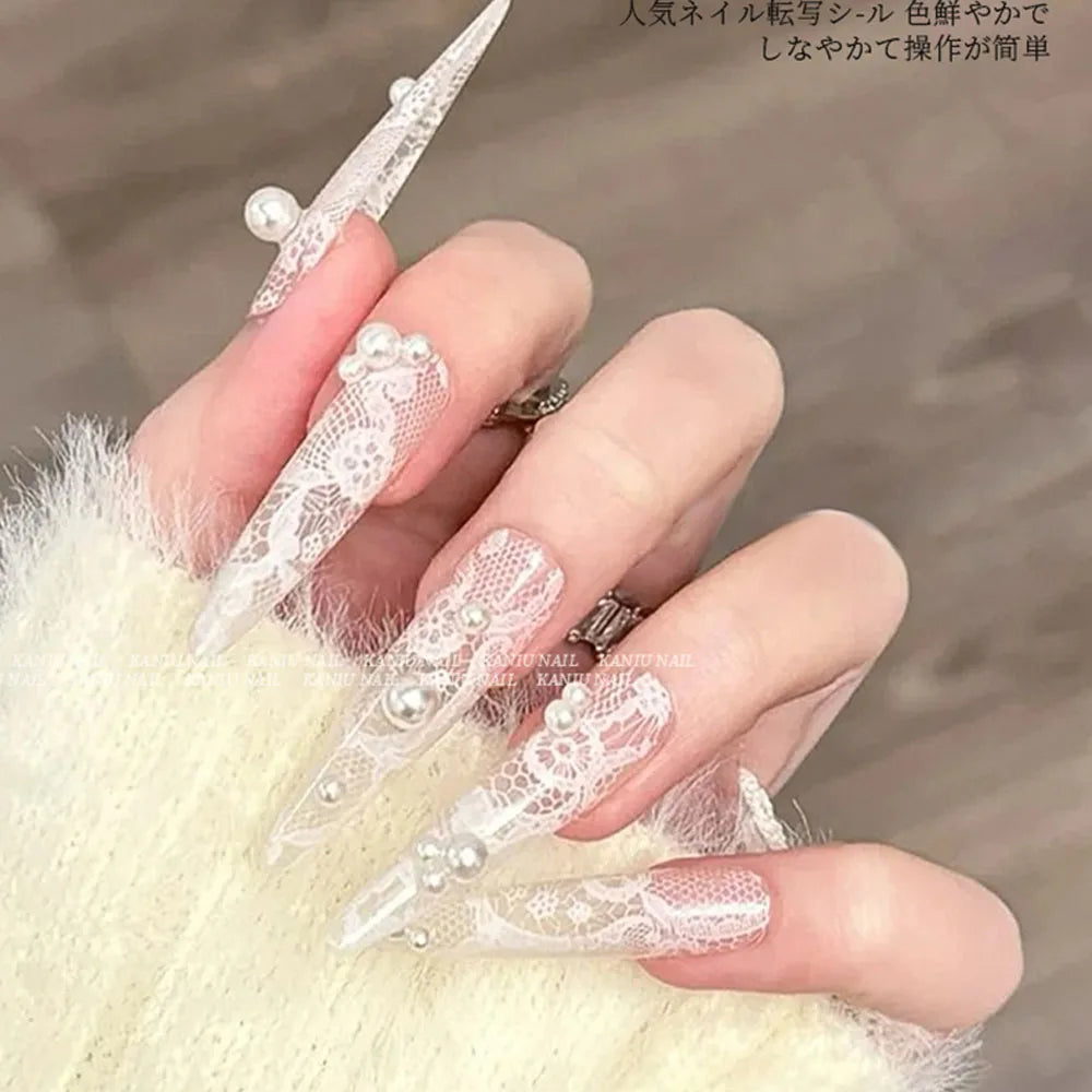 10 Rolls 2.5*50cm Sexy Lace Nail Foils Black White Transfer Paper Nail Art Stickers Stripe Lace Manicure Decals Nail Decorations Aurora Glow Avenue