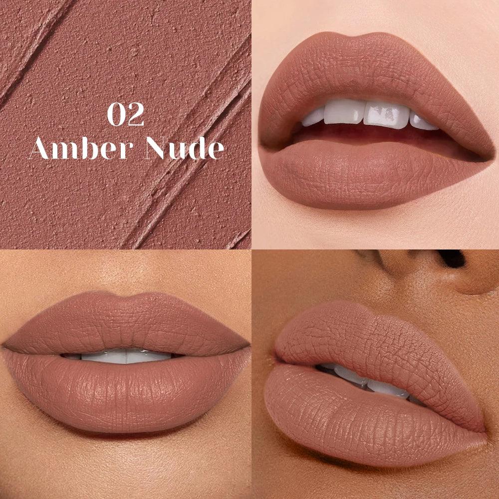 1 pc Stay flawless all day with a smudge-proof, water-resistant matte nude lipstick that won’t fade or transfer. 02