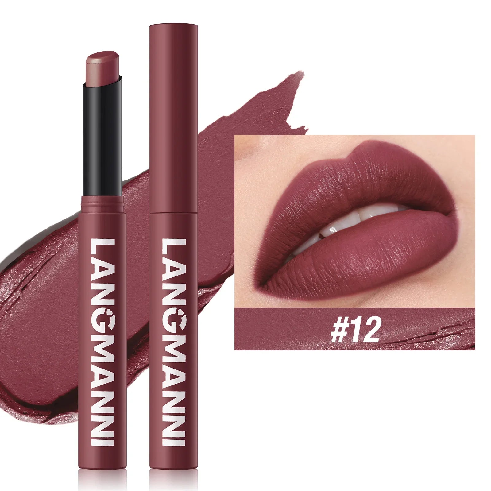 12 Color Matte Lipstick Non-Stick Cup Long-Lasting Velvet Finish Lipstick Pen Smooth Matte Lip Color Waterproof Non-Fading 12