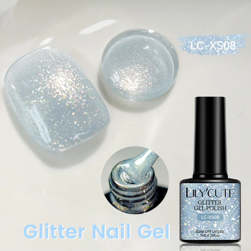 LILYCUTE 7ml Shiny Glitter Nail Gel Polish Pearl Shell Sparkling White UV LED Varnishes Soak Off Gel Manicure Decoration 6...