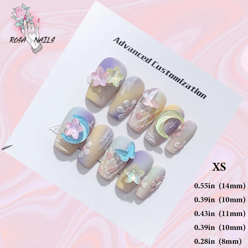 Silver Star Fake Nail Pressons Short Square Clear Rhinestones Punk Tip Saturn Stars False Tips Presson Y2k Black Press on ...