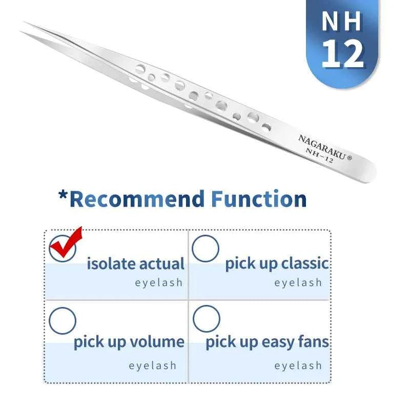 NAGARAKU Eyelash Extension Tweezers Makeup Stainless Steel Eyelash 3D accurate Clip NH-12 - 