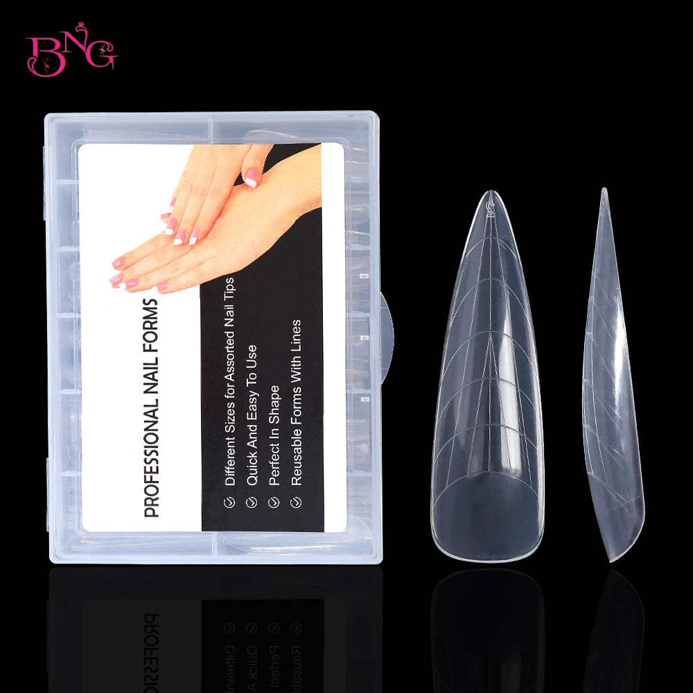 NEW Stiletto Coffin Clear Dual Forms False Tips Quick Building Gel Mold Nail System Full Cover Nail Extension Forms Top - 