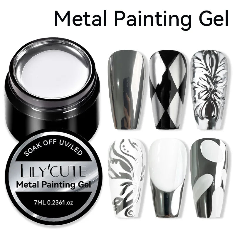 LILYCUTE 5ML Metallic Painting Liner Gel Nail Polish Super Bright Gold Silver Mirror Drawing Gel Semi Permanent Line Frenc...