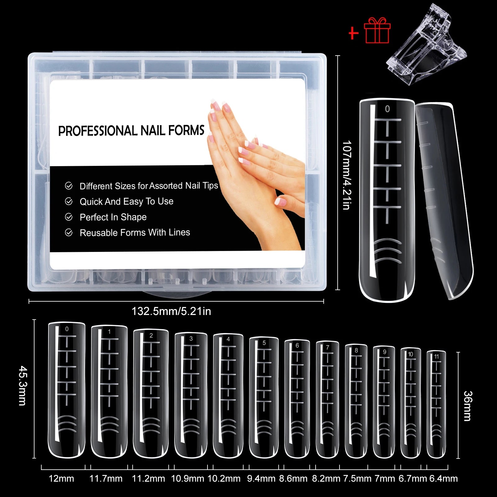 NEW Stiletto Coffin Clear Dual Forms False Tips Quick Building Gel Mold Nail System Full Cover Nail Extension Forms Top P-120pcs-box