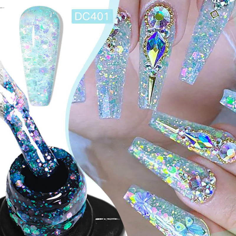 Mtssii 7ml Red Glitter Gel Nail Polish Sequins Shiny Manicure Semi Permanent Base Top Coat Soak Off LED UV Nail Art Gel Varnish Q52448-3