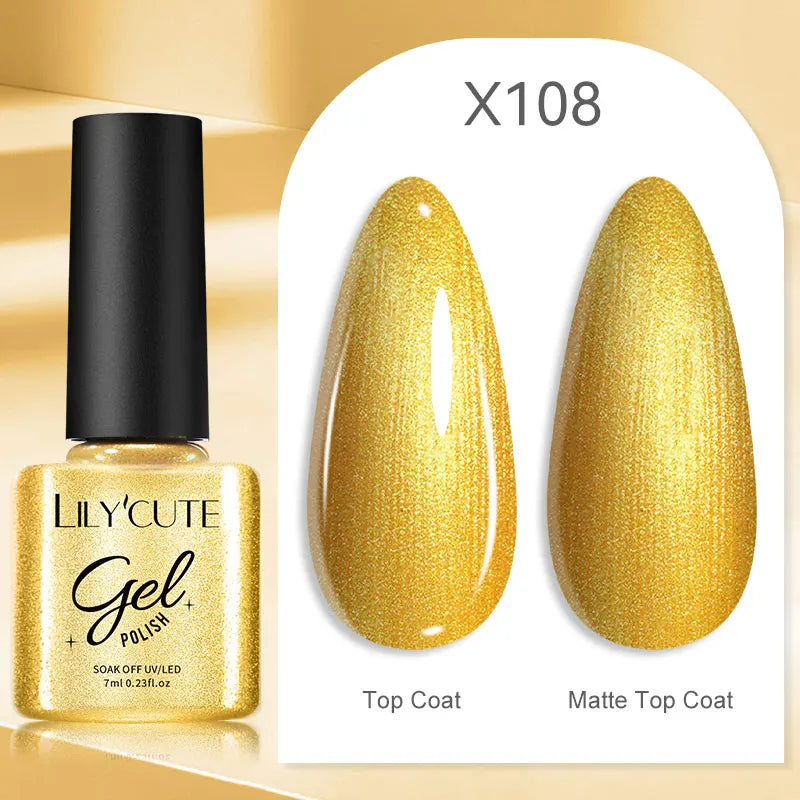 LILYCUTE 7ML Neon Reflective Glitter Gel Nail Polish Soak Off Super Shining Champagne Gold UV Gel Polish For Nail Art Mani...