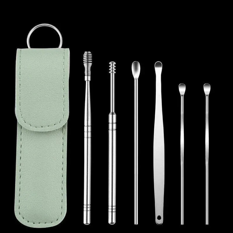 6Pcs/set Ear Wax Pickers Earpick Wax Remover Stainless Steel Piercing Kit Earwax Curette Spoon Care Ear Clean Toolear Clea...