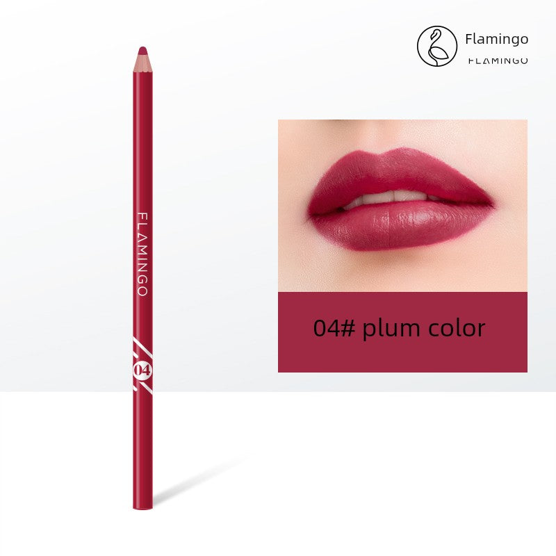 Flamingo Lip Liner Female Waterproof Makeup Non-Decolorizing Hook Line Lip Pencil Matte Bean Bag Painting Lipstick Handy Gadget Genuine Goods 04# plum color New arrival