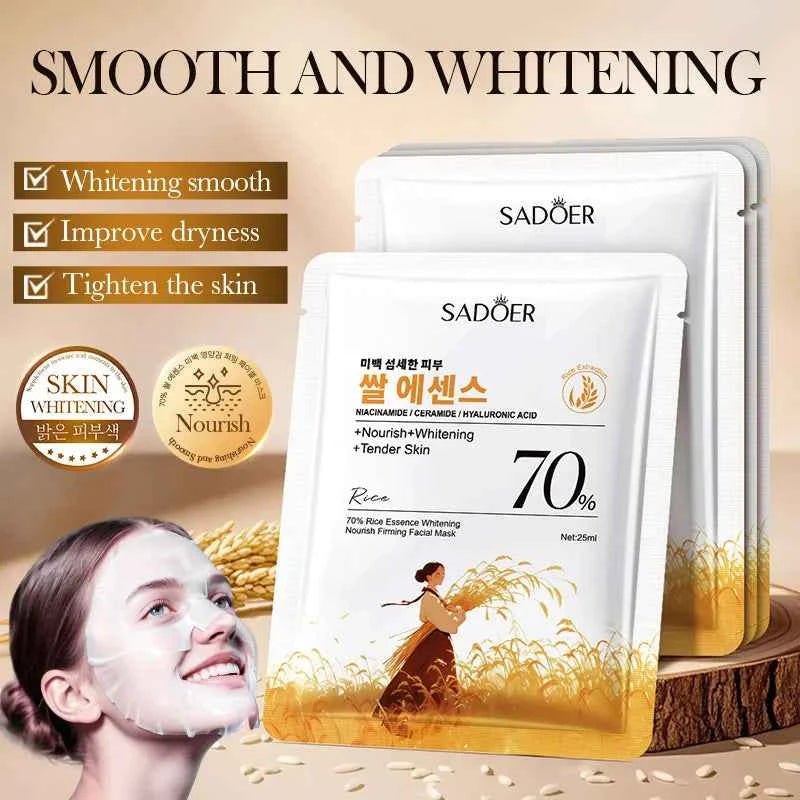 1/5/10PCS Rice Essence Face Sheet Mask,Niacinamide Hyaluronic Acid Hydrating Nourishing Brightening Tender Skin,Korean Ski...