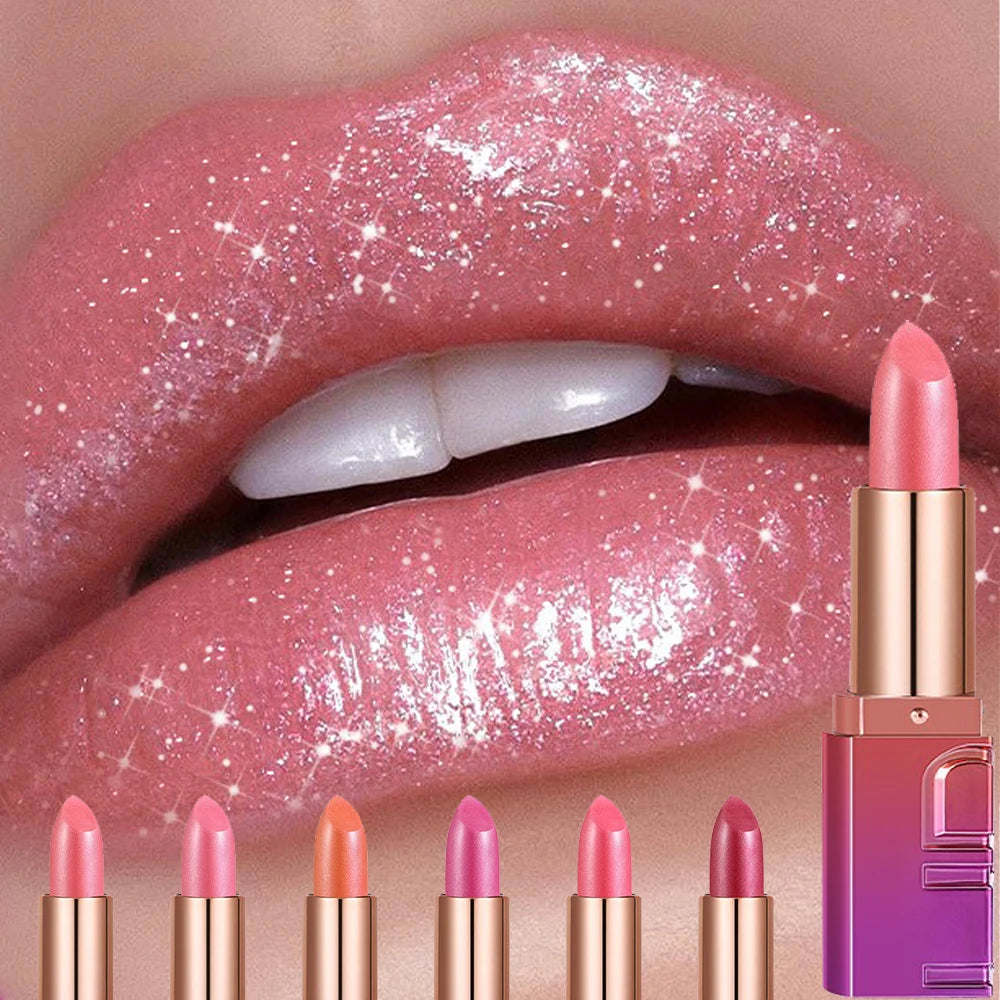 Shimmery Pearl Glossy Lipstick Gold Sparkles Ultra Pigmented Metallic Lip Tint Diamond Glam Luxury Bold Glitter Lip Makeup - 