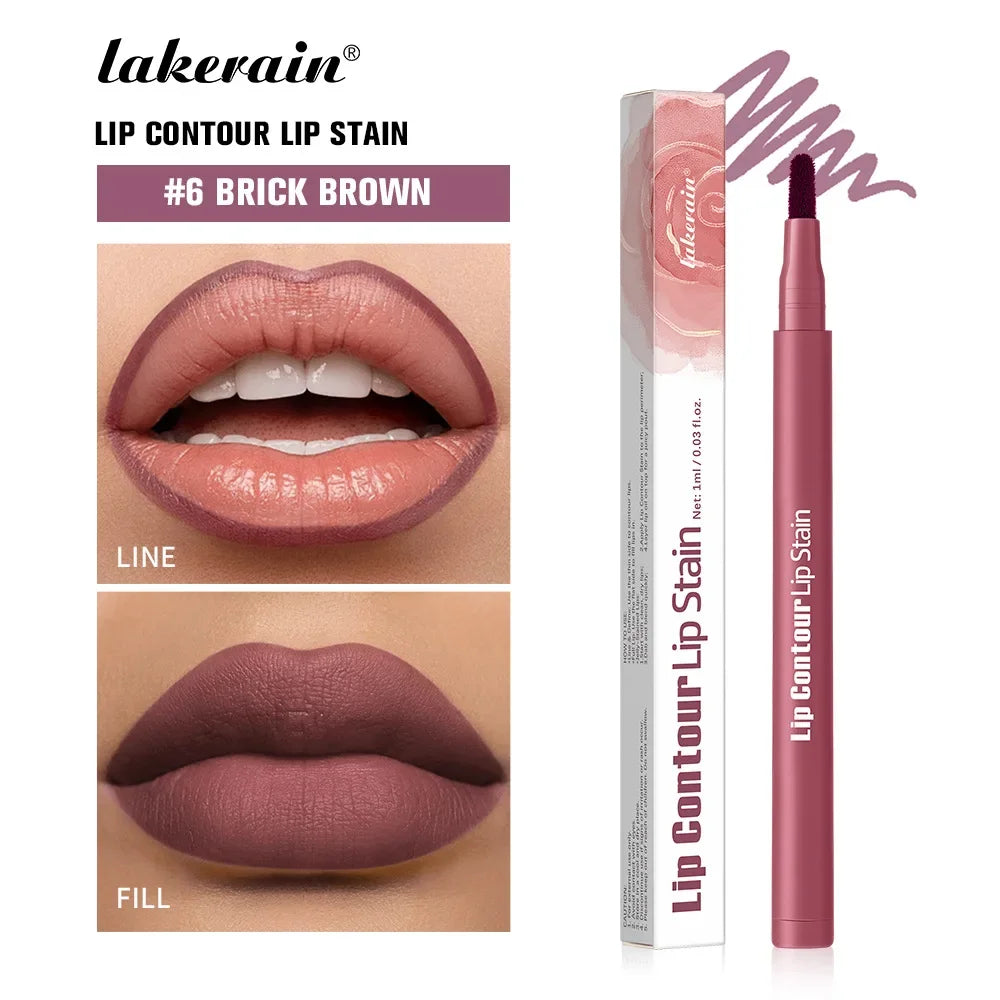 Flat Velvet Brush Lip Contour Liner Lip Stain Waterproof Soft Nude Pink Brown Lipliner Pencil Long Lasting Non-stick Cup Makeup 06 Brick Brown