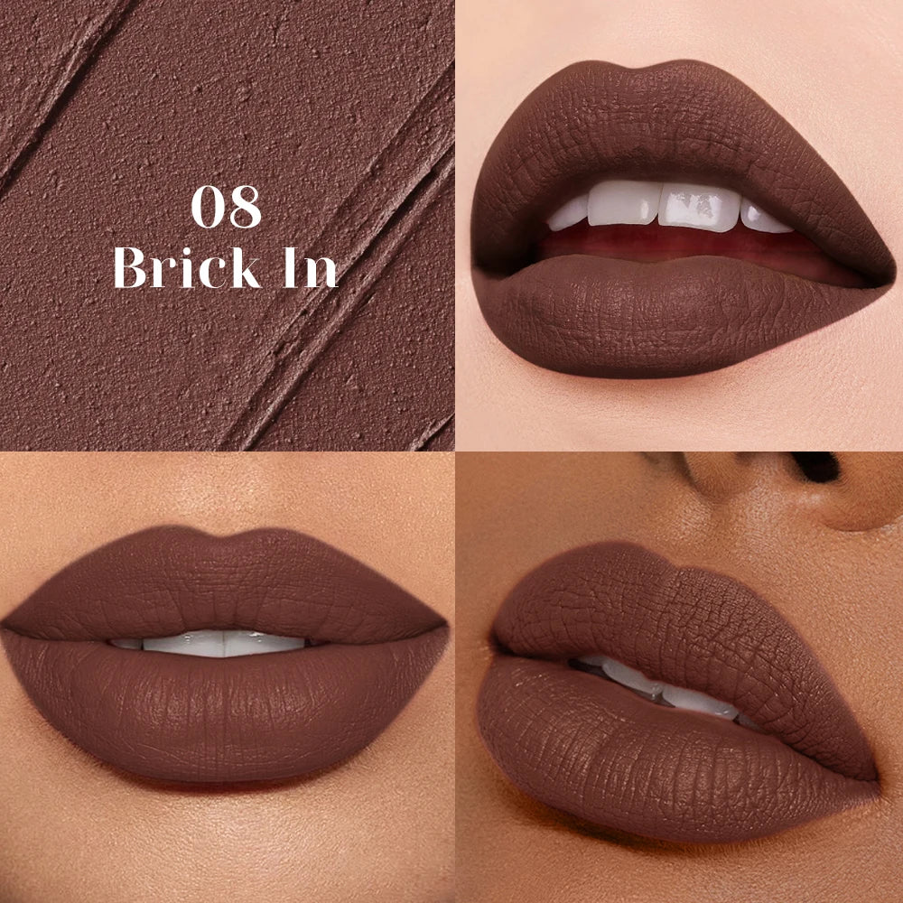 1 pc Stay flawless all day with a smudge-proof, water-resistant matte nude lipstick that won’t fade or transfer. 08