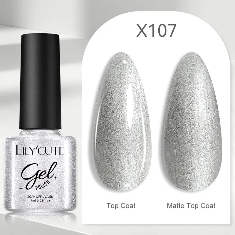 LILYCUTE 7ML Neon Reflective Glitter Gel Nail Polish Soak Off Super Shining Champagne Gold UV Gel Polish For Nail Art Mani...