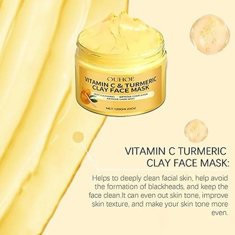 1/3PCS Turmeric VitaminC Clay Mask Deep Cleansing Facial Improves Dark Spots Hydrating Skin Care Tightens Skin Evens Skin Tone