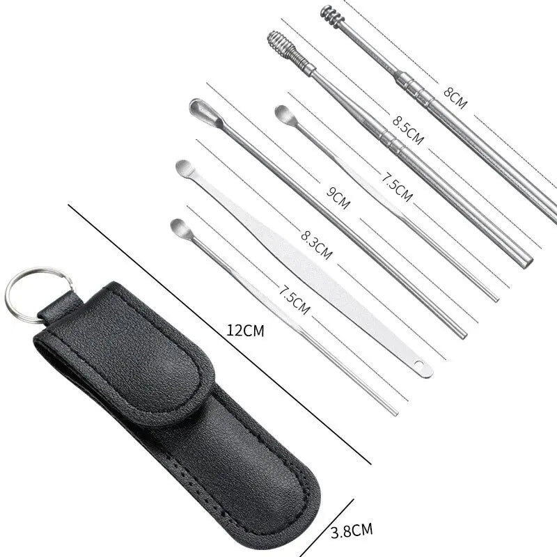 6Pcs/set Ear Wax Pickers Earpick Wax Remover Stainless Steel Piercing Kit Earwax Curette Spoon Care Ear Clean Toolear Clea...