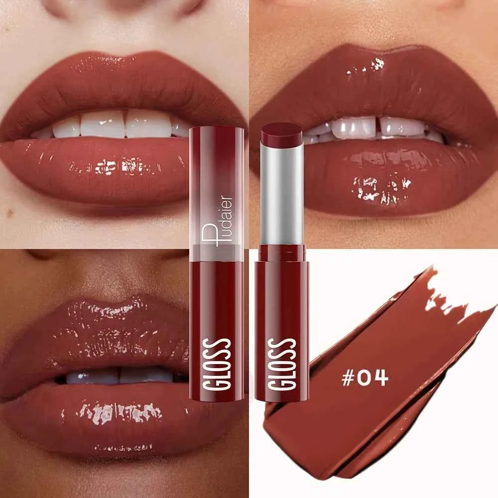 Waterproof Lipstick with Glass Mirror and Plumping Effect Non-Stick Nude Shades,Matte Lip Gloss For Plumper Looking Lips 0...