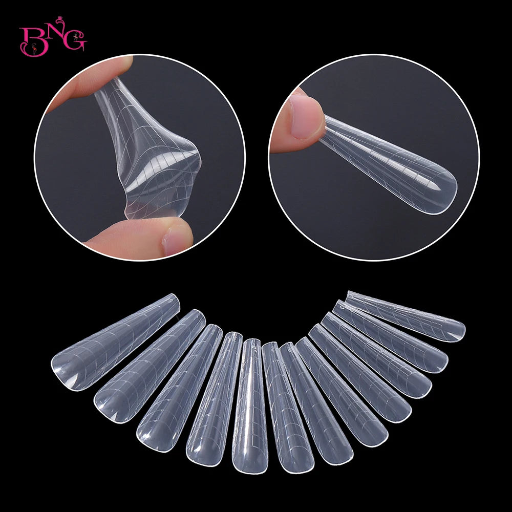 NEW Stiletto Coffin Clear Dual Forms False Tips Quick Building Gel Mold Nail System Full Cover Nail Extension Forms Top - 
