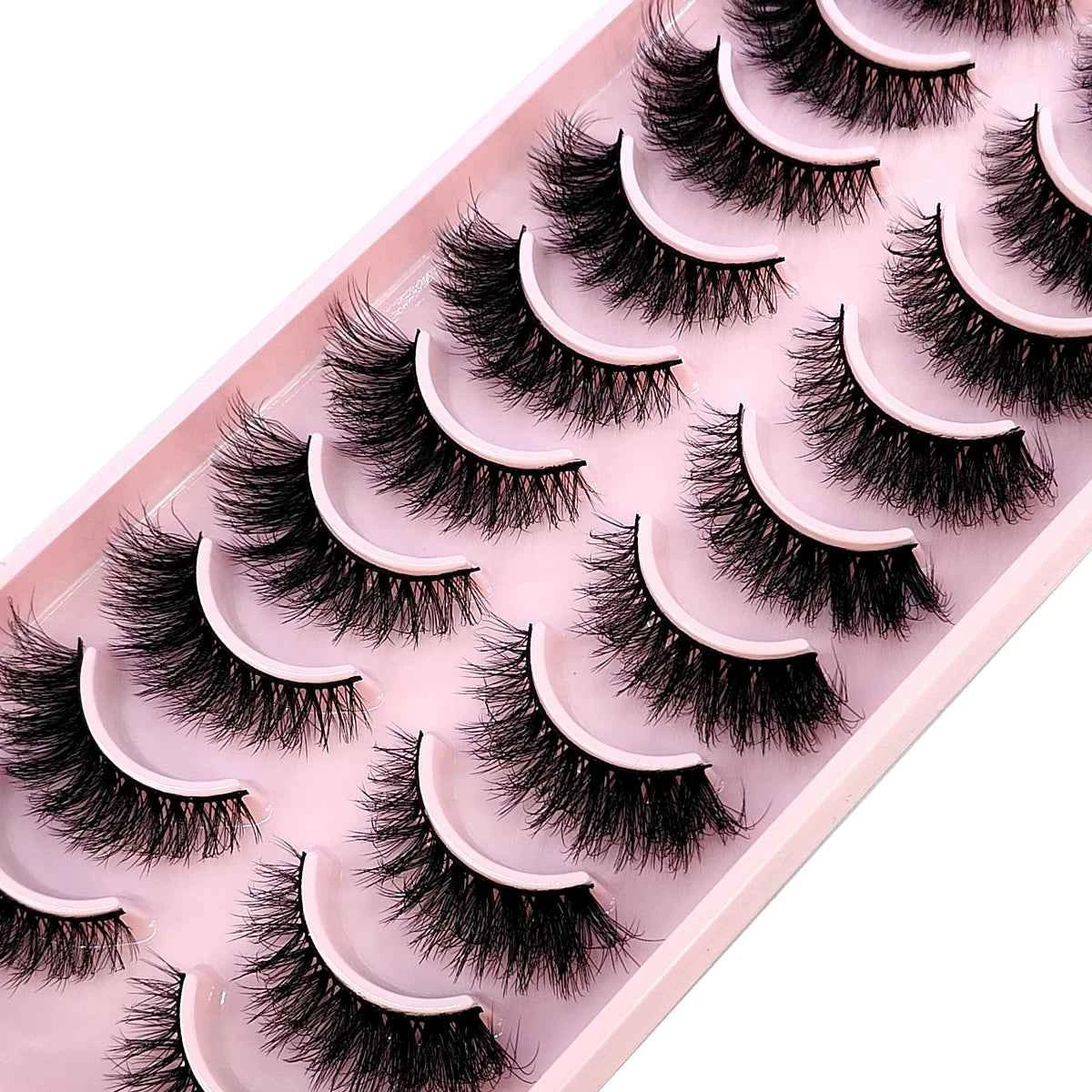 10 Pairs Faux Mink Eyelashes Handmade False Eyelashes Natural Nude Makeup Simulation Cross Messy Eye 3D Curly Eyelashes 10...