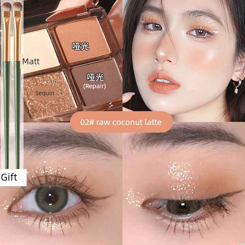 Genuine Goods Wake up at Home with Daydreaming Four Color Eyeshadow Palette Smoked Pink Brown Earth Color Everyday Joker Beginner 2 boxes -02# raw coconut latte +2 eye shadow brushes