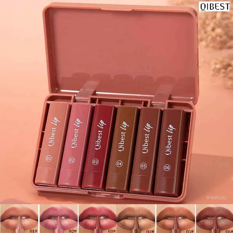 QIBEST 6PCS Lasting Matte Lipstick Pencil Set Twist-Up Velvet Matte Lip Stick Pen Smooth Pink Red Lipliner Lips Crayon Mak...