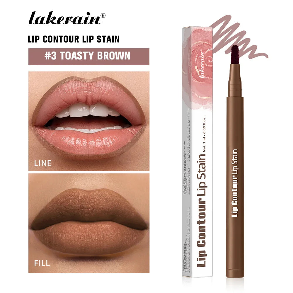 Flat Velvet Brush Lip Contour Liner Lip Stain Waterproof Soft Nude Pink Brown Lipliner Pencil Long Lasting Non-stick Cup Makeup 03 Toasty Brown