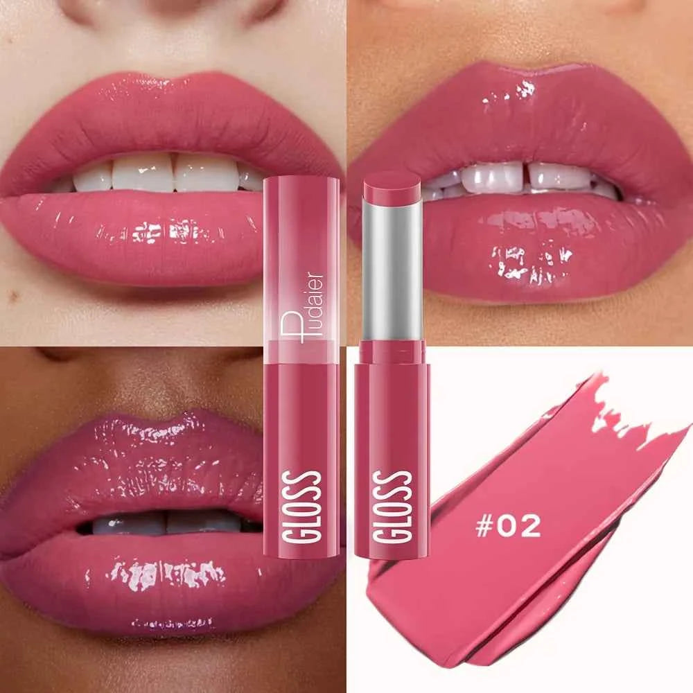 Waterproof Lipstick with Glass Mirror and Plumping Effect Non-Stick Nude Shades,Matte Lip Gloss For Plumper Looking Lips 0...