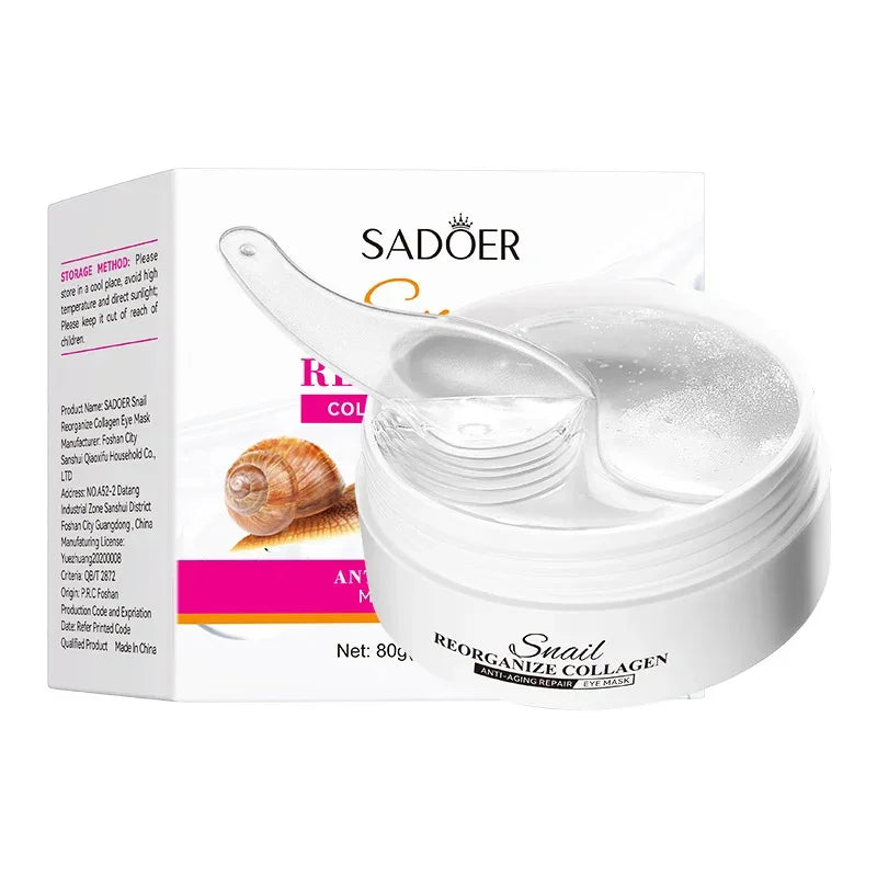 60pcs SADOER Snail Collagen Eye Mask Anti Dark Circles Eyes Bags Moisturizing Firming Eye Patches Beauty Eyes Skin Care Products Aurora Glow Avenue
