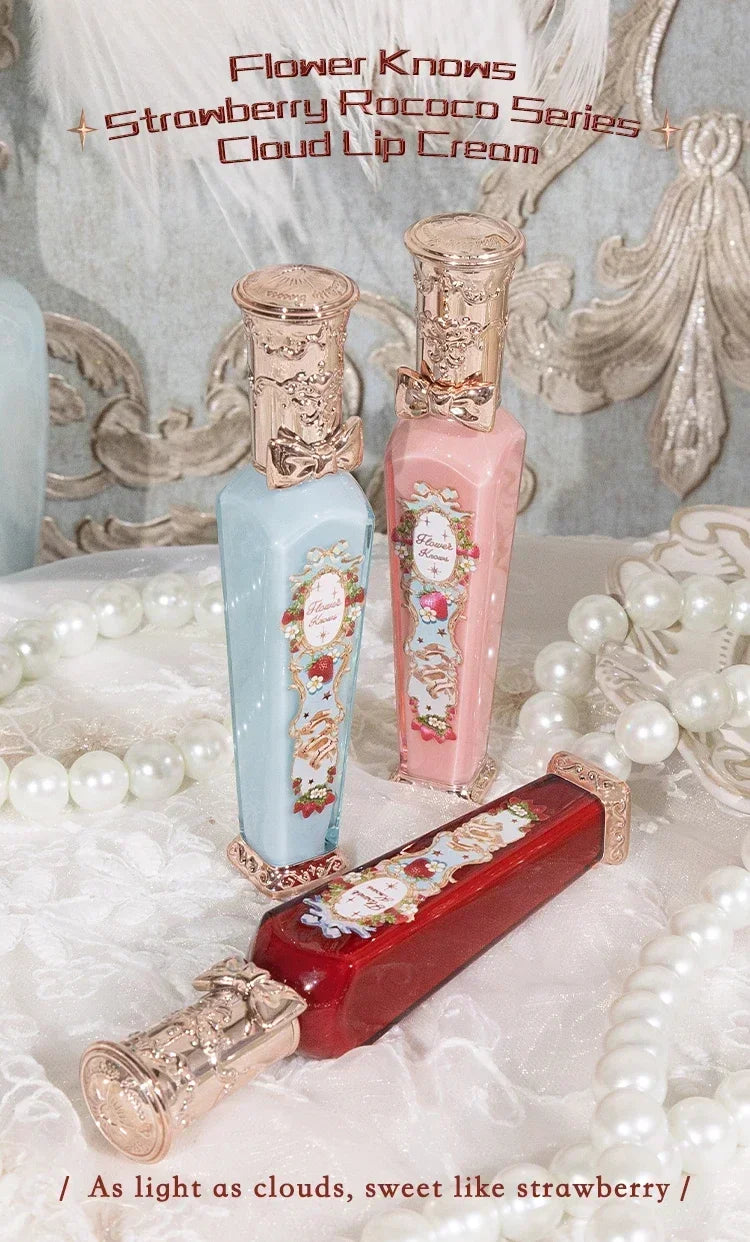 Flower Knows Strawberry Rococo Series Cloud Lip Cream Lip Gloss Long Lasting Velvet Lip Tint Lipstick for Women Cosmetic