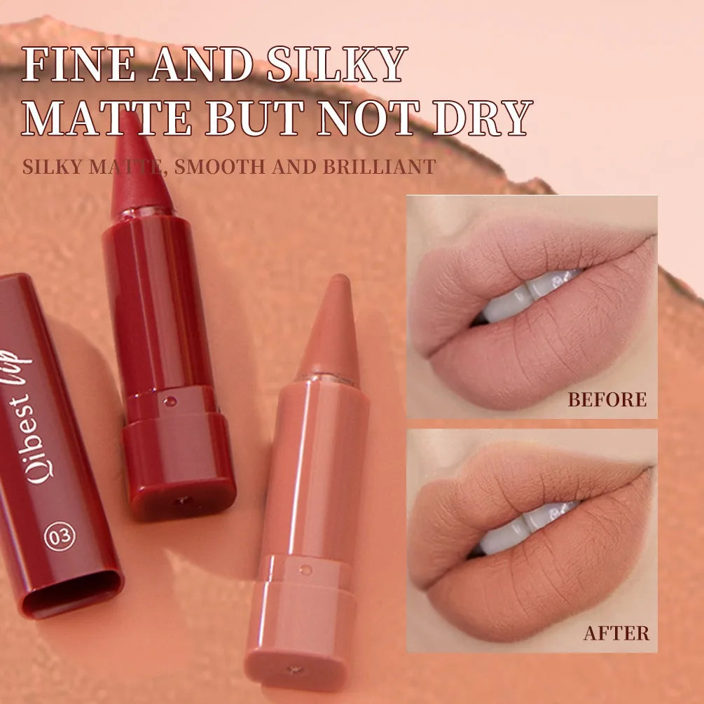 QIBEST 6PCS Lasting Matte Lipstick Pencil Set Twist-Up Velvet Matte Lip Stick Pen Smooth Pink Red Lipliner Lips Crayon Mak...