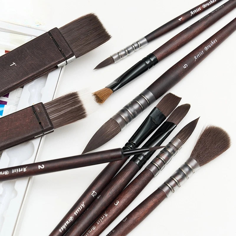 10 Pcs Watercolor Painting Brush Set Mop Organic Blue Squirrel Horse Hair Paintbrush Multi-Function Acrylic Art Supplies