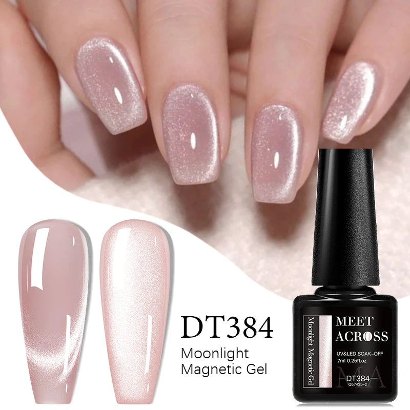 MEET ACROSS 7ml Porcelain White Cat Eye Gel Polish Holographic Glitter Magnetic Galactic Effect Gel Nail Polish Soak Off UV Gel Q57435-2