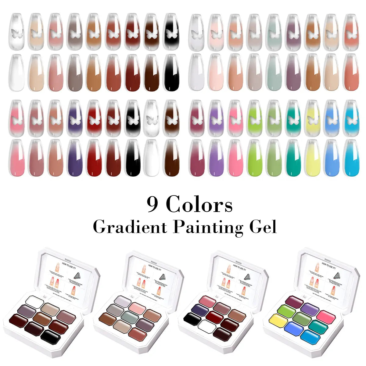 LIMEGIRL 9 Color Gradient Painting Gel Nail Art Gradient Color DIY Design Gel Quick Flower Paint Engraving Gel Nail Polish - 